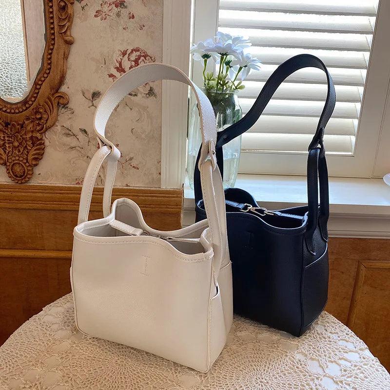 Bucket Bag PU Leather Shoulder Large Totes Solid Handbag