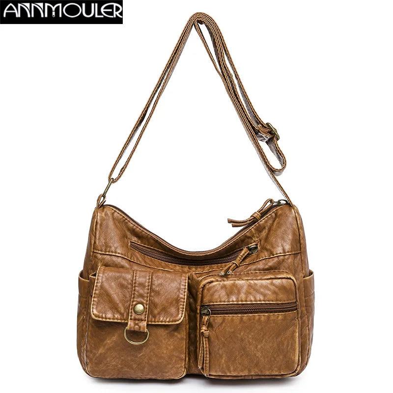 Brown Soft Leather Shoulder Bag Woman Crossbody Messenger Large bolsa f