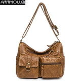 Brown Soft Leather Shoulder Bag Woman Crossbody Messenger Large bolsa f
