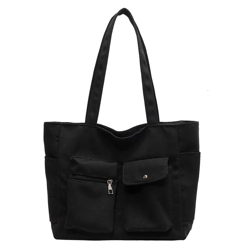 Casual Big Canvas Tote Bag for Women Solid Shoulder Handbag