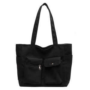 Casual Big Canvas Tote Bag for Women Solid Shoulder Handbag