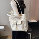 Casual Big Canvas Tote Bag for Women Solid Shoulder Handbag