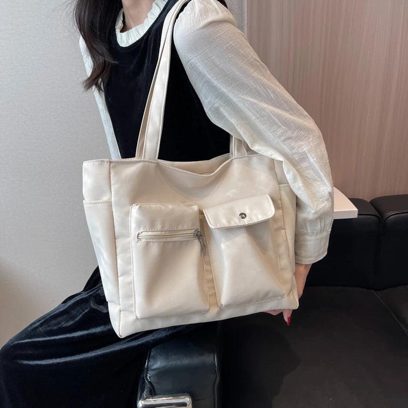 Casual Big Canvas Tote Bag for Women Solid Shoulder Handbag
