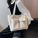 Casual Big Canvas Tote Bag for Women Solid Shoulder Handbag
