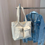 Casual Big Canvas Tote Bag for Women Solid Shoulder Handbag