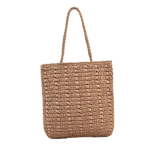 Casual Hand-Woven Women's Shoulder Bags Bohemian Solid Straw Beach Totes
