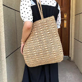 Casual Hand-Woven Women's Shoulder Bags Bohemian Solid Straw Beach Totes