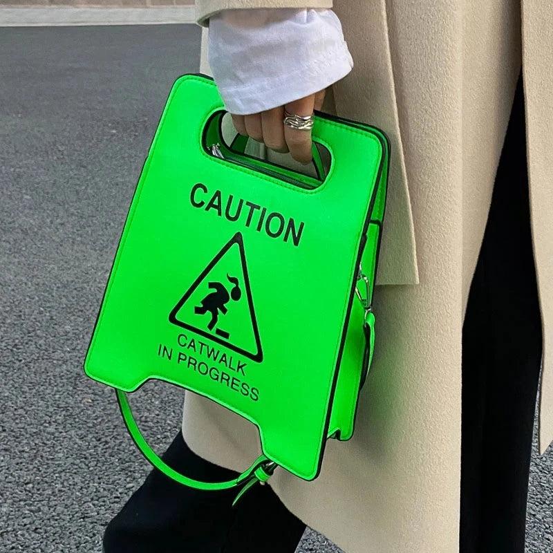 Caution Letter Sign Crossbody Bag Women Handbag Small Square Shoulder Tote