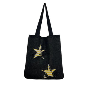 Casual Knitted Star Pattern Women Shoulder Bags Wollen Lady Handbags