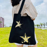 Casual Knitted Star Pattern Women Shoulder Bags Wollen Lady Handbags