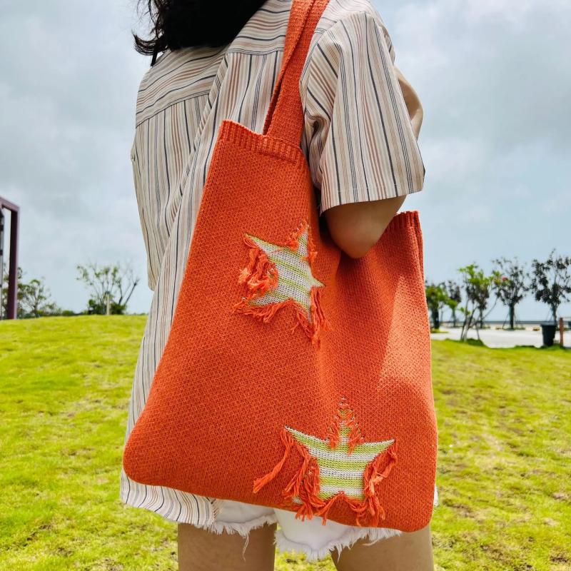 Casual Knitted Star Pattern Women Shoulder Bags Wollen Lady Handbags