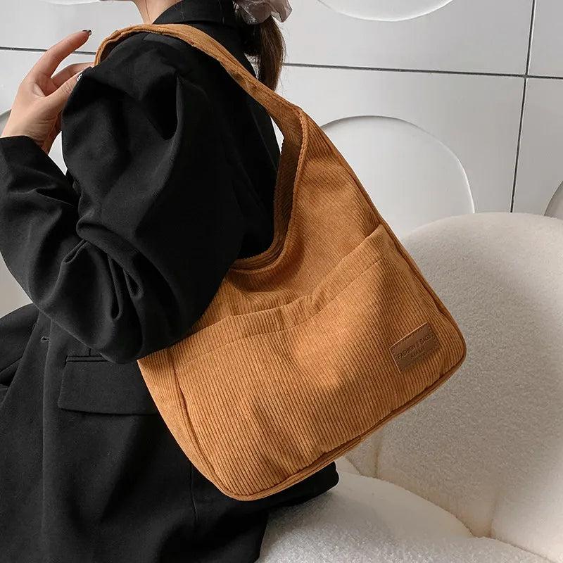 Casual Corduroy Women Shoulder Bag Large Capacity Totes Lady Handbag