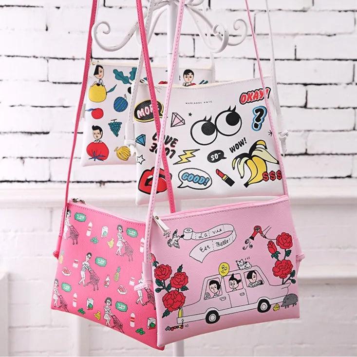 Cartoon Printed Women Graffiti Handbag Mini Crossbody Shoulder Bag