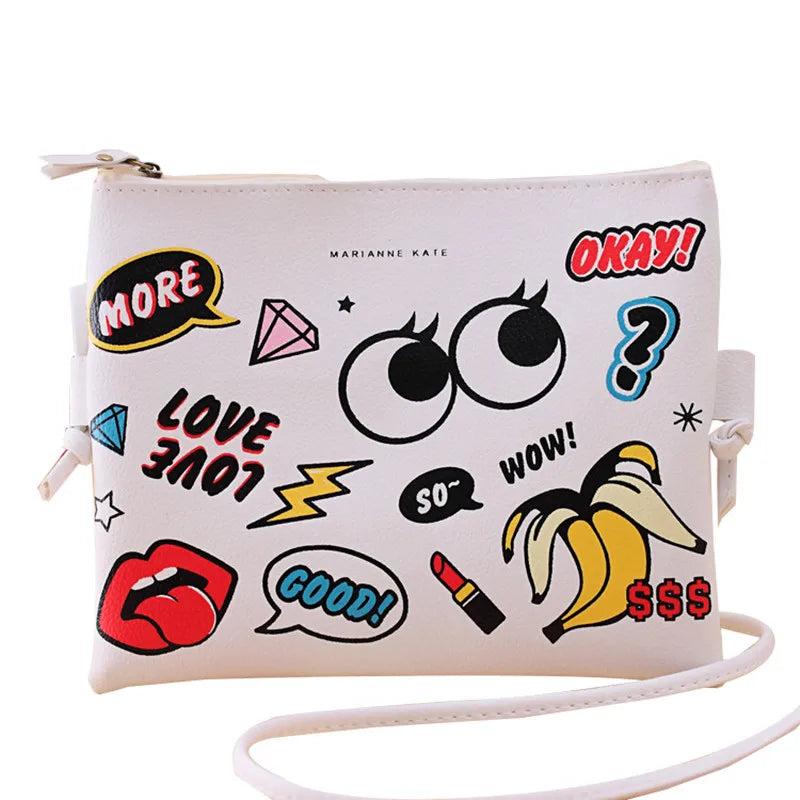 Cartoon Printed Women Graffiti Handbag Mini Crossbody Shoulder Bag