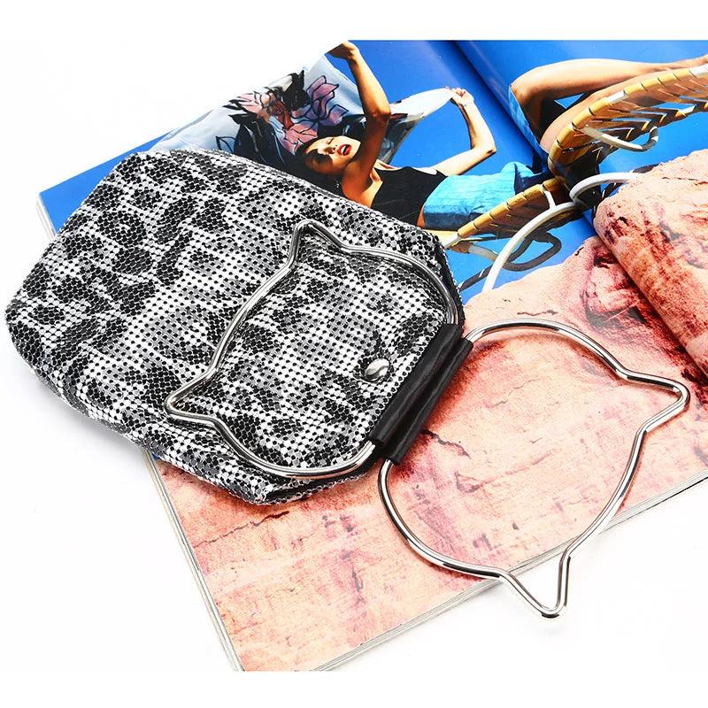 Cat Leopard Sequin Evening Bag Chain Messenger Bag