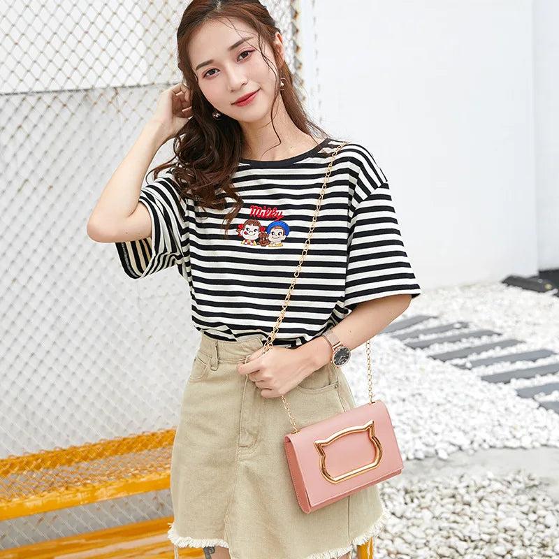 Cartoon Handbags Women Shoulder Mini Crossbody Bag Metal Cat Strap Female Clutch