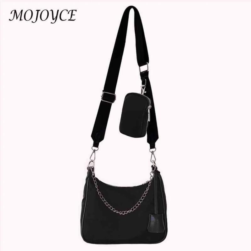 Casual Women Messenger Bags Nylon Chain Crossbody Handbags 3 in 1 Underarm Bag