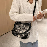 Casual Canvas Bag Embroidery Chain Messenger Women Large Capacity Handbags