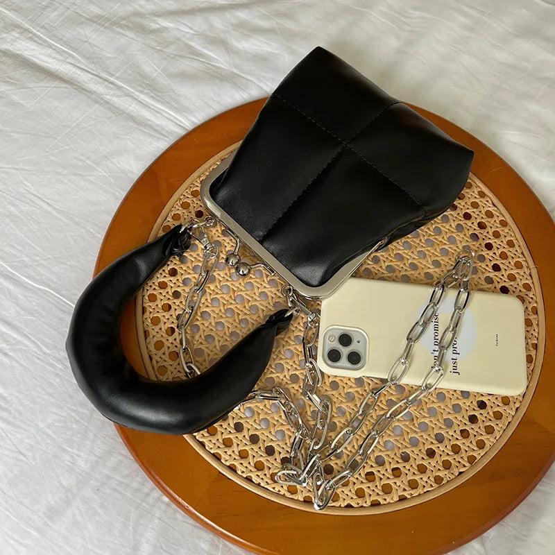 Casual Chain Shoulder Bag with Metal Clip Opening