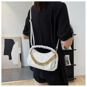 Braided Shoulder Strap Handbags Soft PU Leather Cloud Hobo