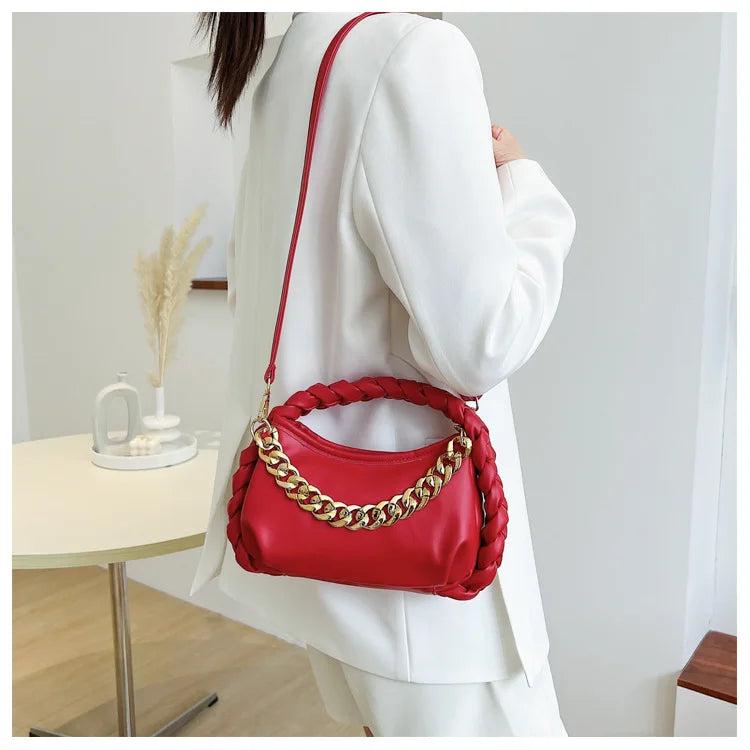 Braided Shoulder Strap Handbags Soft PU Leather Cloud Hobo