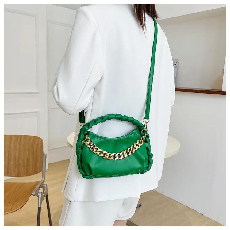 Braided Shoulder Strap Handbags Soft PU Leather Cloud Hobo