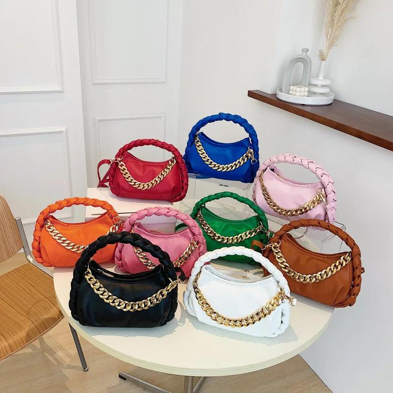 Braided Shoulder Strap Handbags Soft PU Leather Cloud Hobo