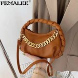 Braided Shoulder Strap Handbags Soft PU Leather Cloud Hobo