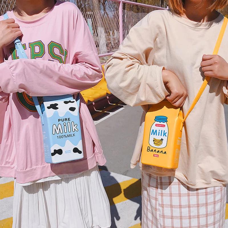 Cartoon Milk Box Shoulder Messenger Bag Girls Small Phone Bag