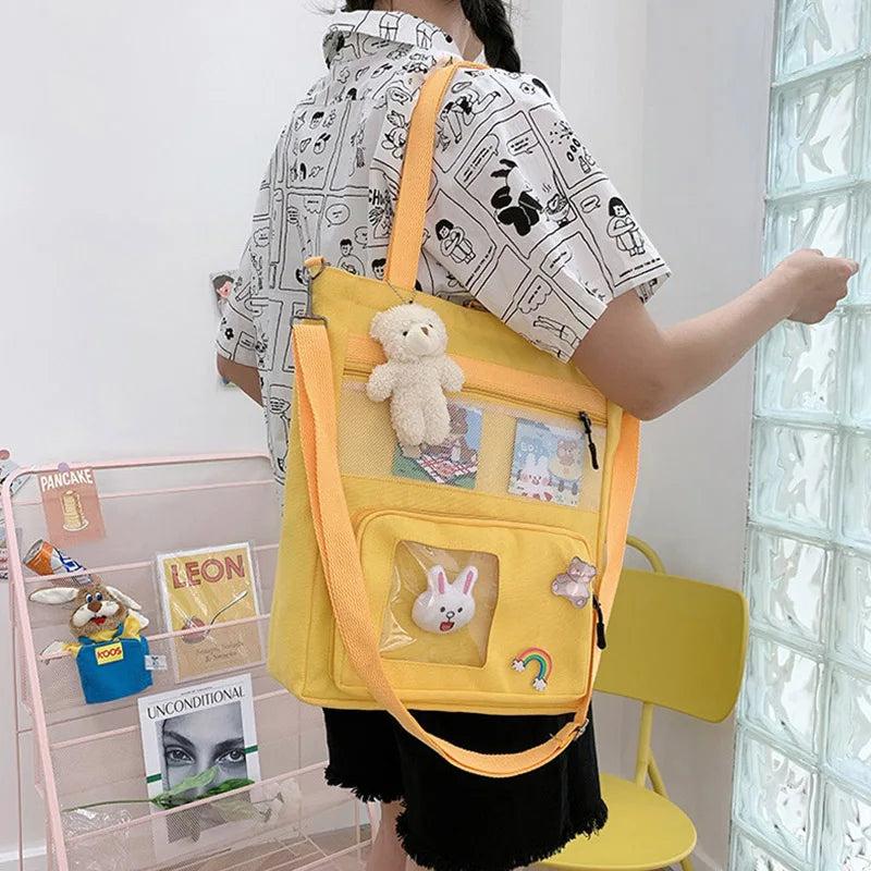 Cartoon Rabbit Canvas Tote Bag Crossbody Shoulder Bag