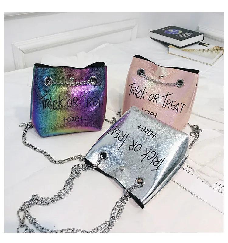 Bright Small Bag European American Printing Chain Shoulder Messenger Bucket Moth