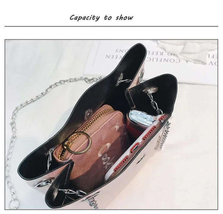 Bright Small Bag European American Printing Chain Shoulder Messenger Bucket Moth