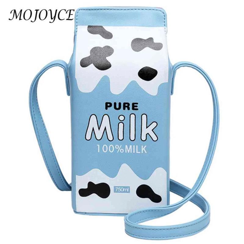 Cartoon Printed Crossbody Bag Banana Milk Box Leather Phone Wallet