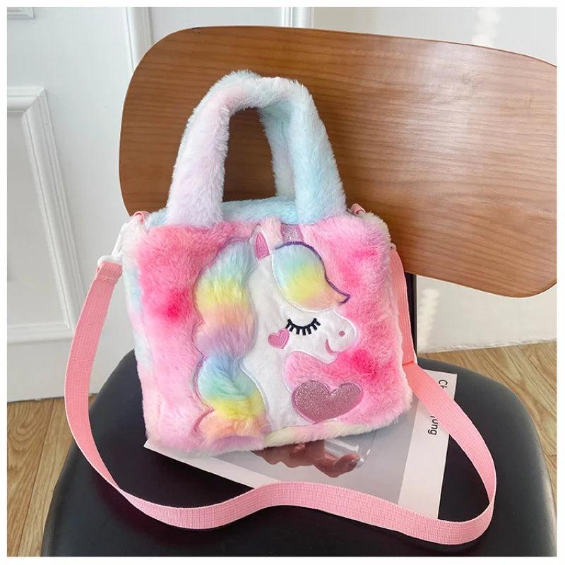 Cartoon Unicorn Plush Women's Bag Ins Shoulder Bags Sweet Winter Satchels