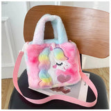 Cartoon Unicorn Plush Women's Bag Ins Shoulder Bags Sweet Winter Satchels