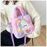 Cartoon Unicorn Plush Women's Bag Ins Shoulder Bags Sweet Winter Satchels