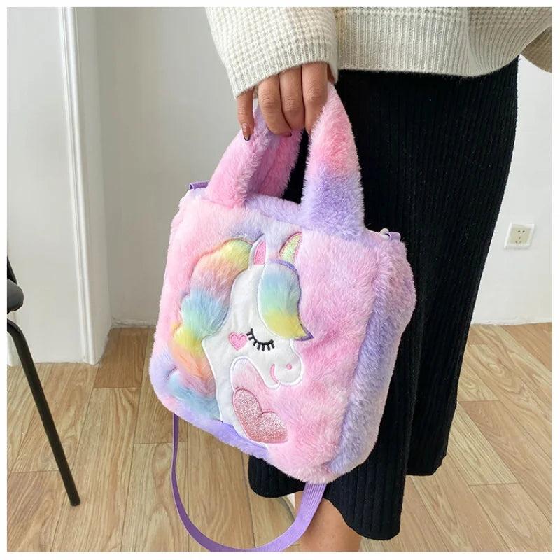 Cartoon Unicorn Plush Women's Bag Ins Shoulder Bags Sweet Winter Satchels