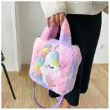 Cartoon Unicorn Plush Women's Bag Ins Shoulder Bags Sweet Winter Satchels