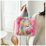 Cartoon Unicorn Plush Women's Bag Ins Shoulder Bags Sweet Winter Satchels