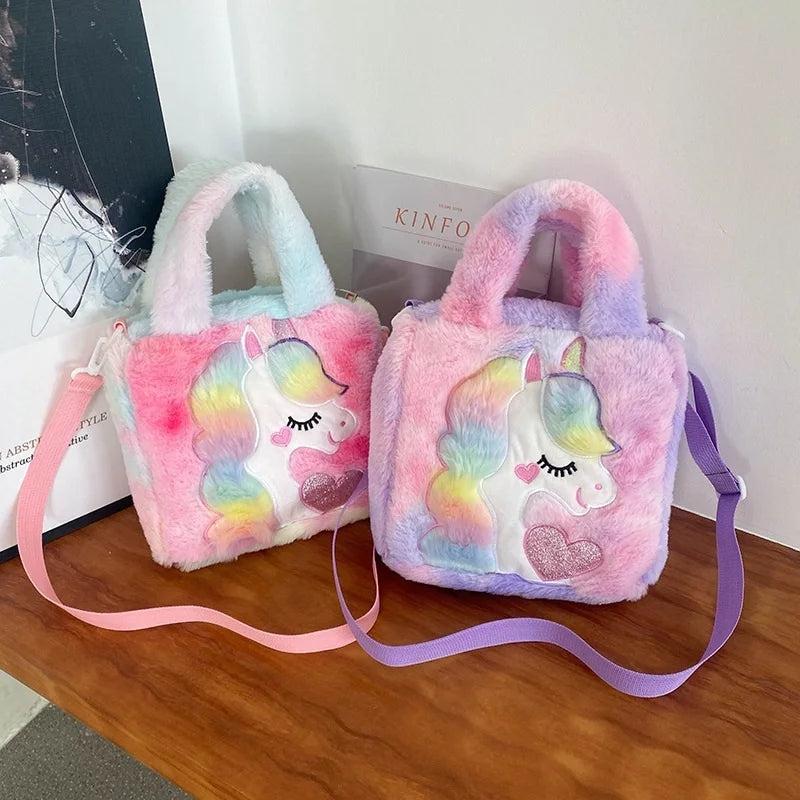 Cartoon Unicorn Plush Women's Bag Ins Shoulder Bags Sweet Winter Satchels