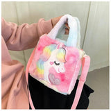 Cartoon Unicorn Plush Women's Bag Ins Shoulder Bags Sweet Winter Satchels