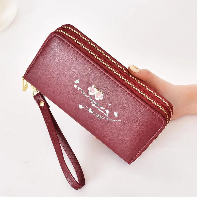 Bow Double Zipper Women's Wallet Handbag Large Capacity Mobile Phone Bag