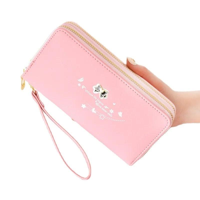 Bow Double Zipper Women's Wallet Handbag Large Capacity Mobile Phone Bag