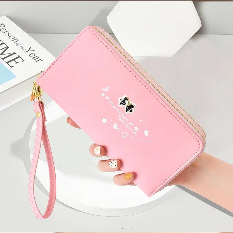 Bow Double Zipper Women's Wallet Handbag Large Capacity Mobile Phone Bag