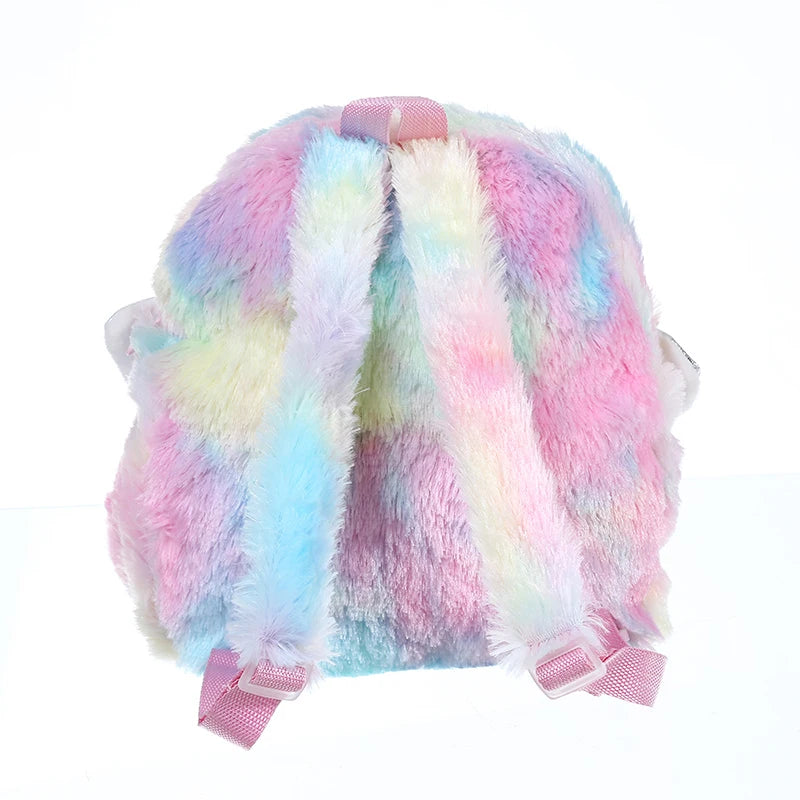 Baby Girl Unicorn Fur Backpack Zipper Schoolbag Kid Toy Doll Plush Bag