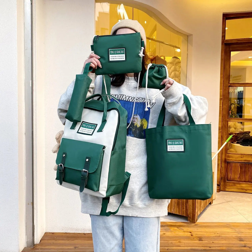 High School Backpack Set Canvas Travel Bags For Teenage Girl