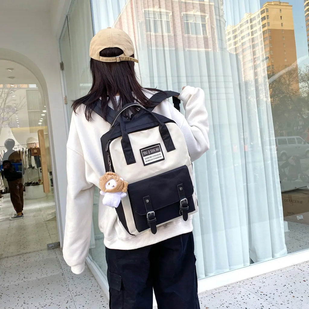 High School Backpack Set Canvas Travel Bags For Teenage Girl