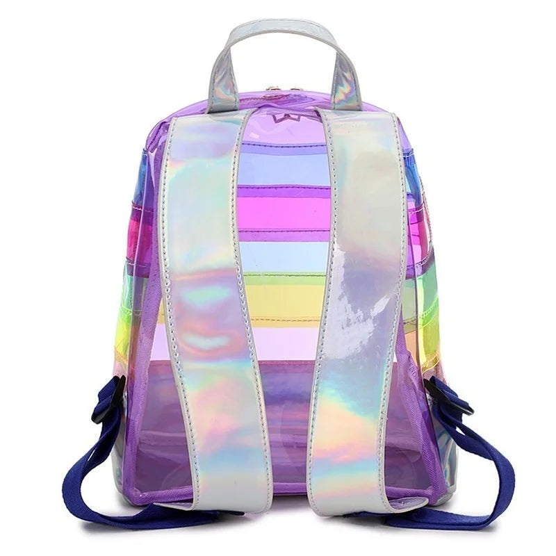 Colorful Stripes Transparent Backpack Bag Ladies Travel Bag Female Backpack