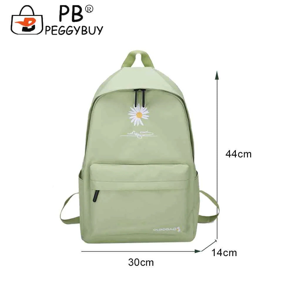 Casual Canvas Book Backpack Green Daisy Embroidery Large Capacity