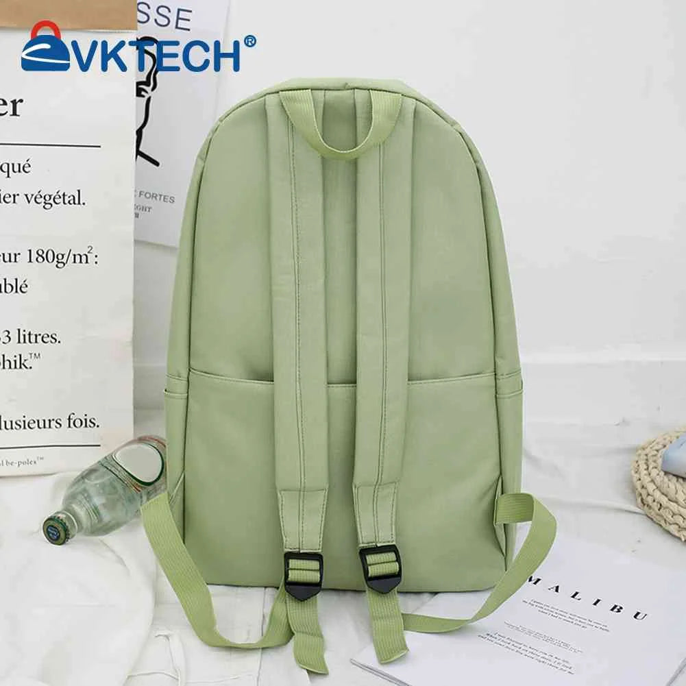 Casual Canvas Book Backpack Green with Daisy Embroidery Large Capacity